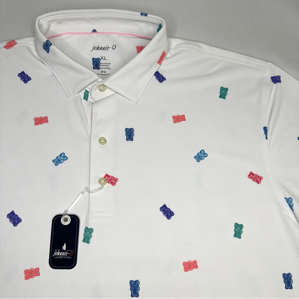 NWT Johnnie-O PREP-FORMANCE MESH The Gummy Printed White Golf Polo Sz XL